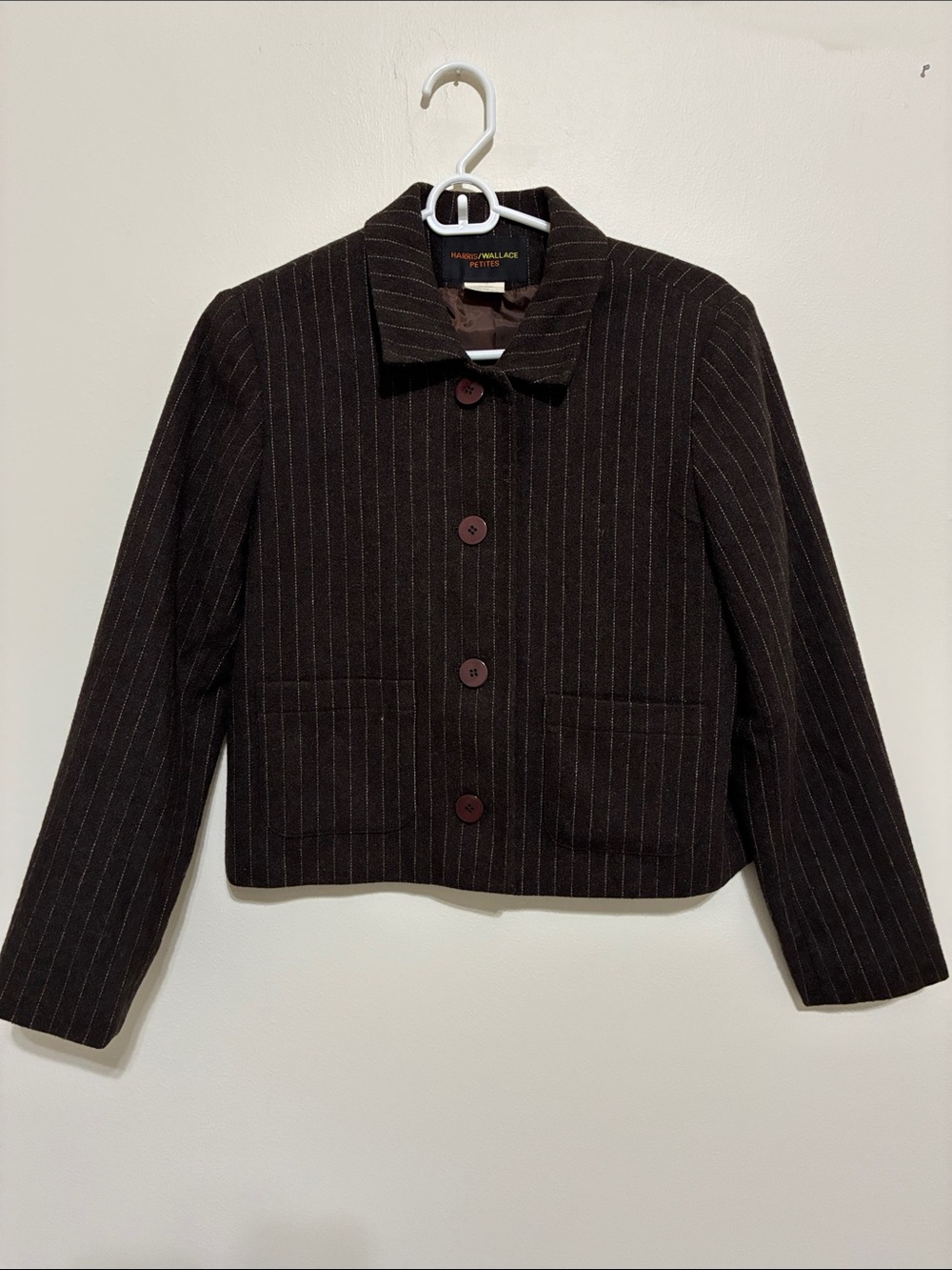 VINTAGE Brown Pinstripe Wool Cropped Blazer Coat
